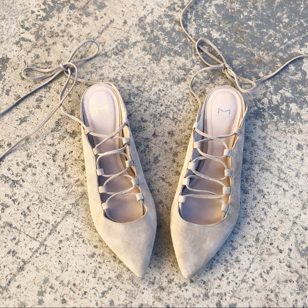 Marc Fisher Ltd. Lace Up Pointed Toe Flats Beige - Picture 1 of 8